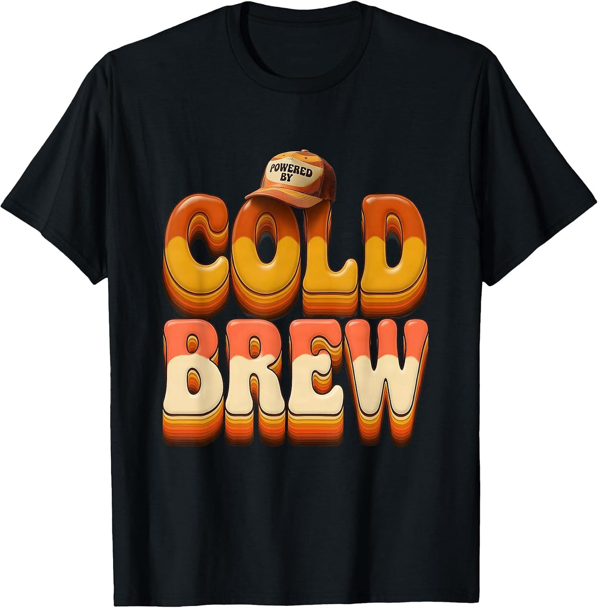 Men's Powered by Cold Brew Coffee Lover Design T-Shirt - Black