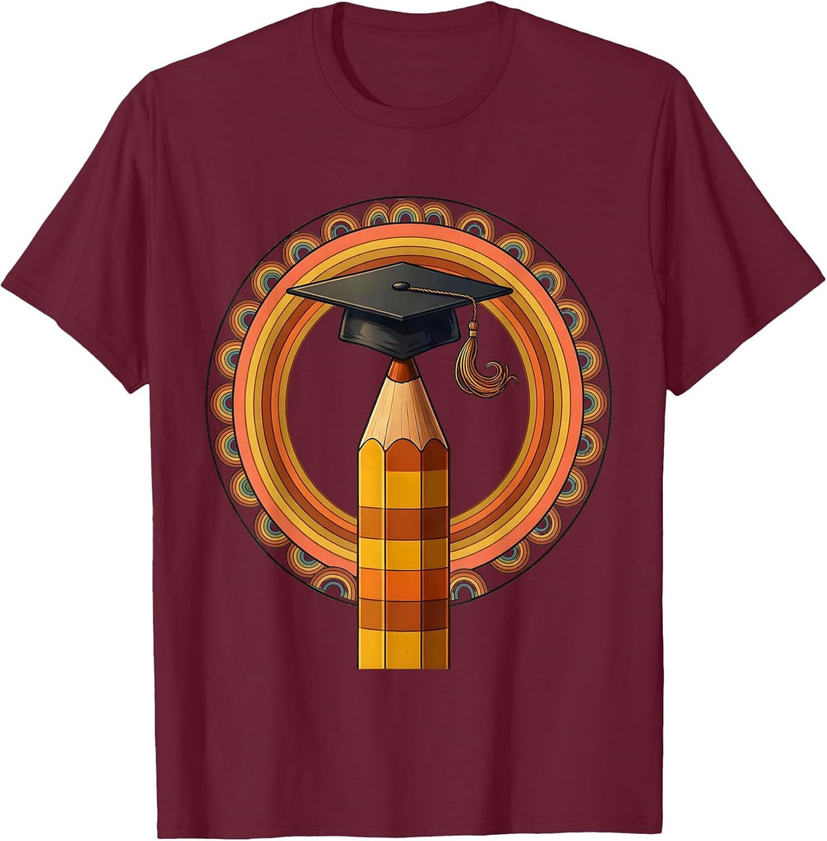 Men's Sped Teacher Graduation Cap Pencil Illustration T-Shirt - Burgundy