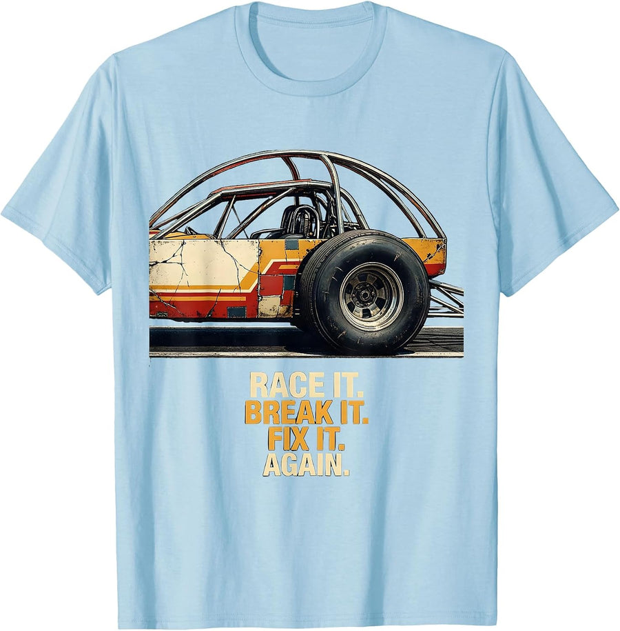 Men's Race It Break It Fix It Again Distressed Vintage Racing T-Shirt - Baby Blue