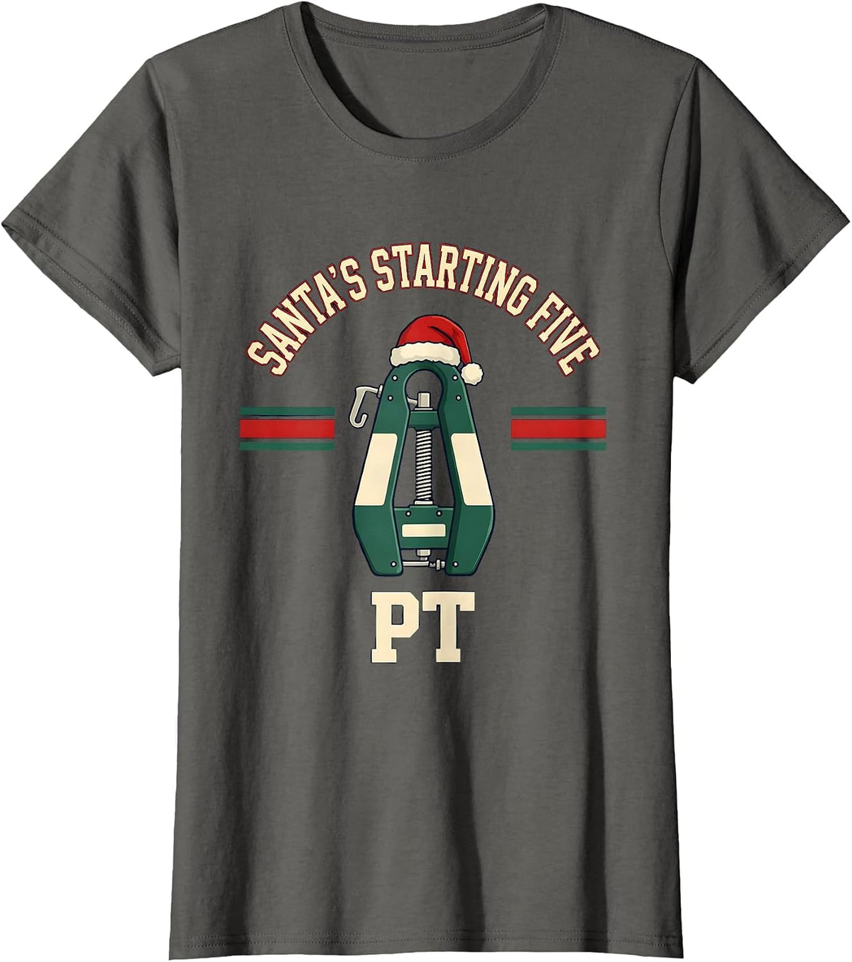 Women's Santa's Starting Five PT Funny Physical Therapist Christmas T-Shirt - Asphalt Grey