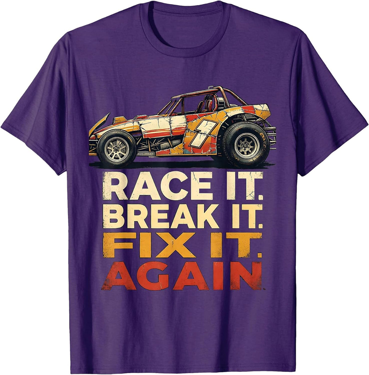 Race It Break It Fix It Again Distressed Vintage Racing T-Shirt - Purple