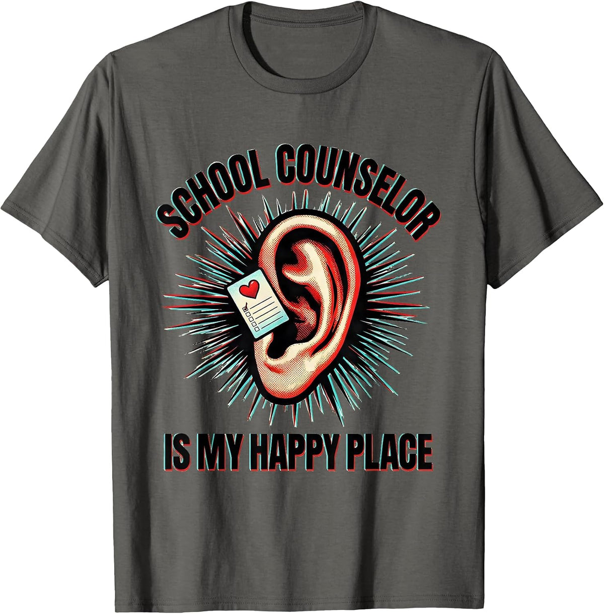 School Counselor Is My Happy Place Funny Therapist T-Shirt - Asphalt Grey