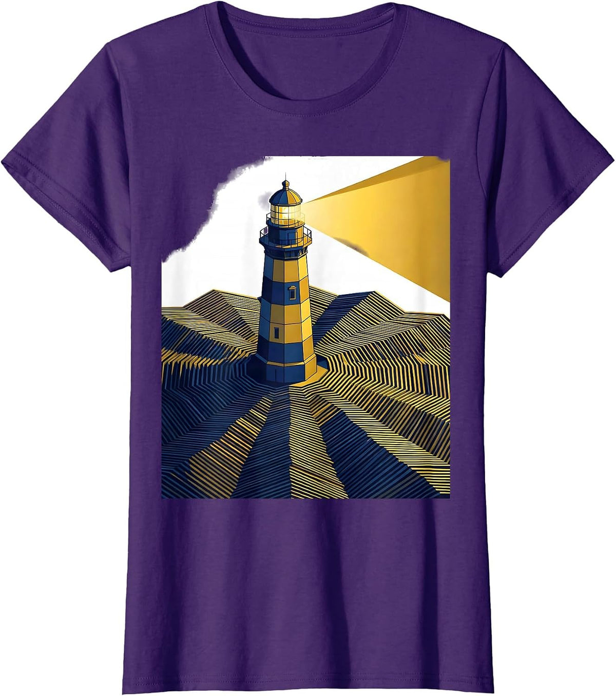 Women's Autism Awareness Lighthouse Stormy Waves Design T-Shirt - Purple