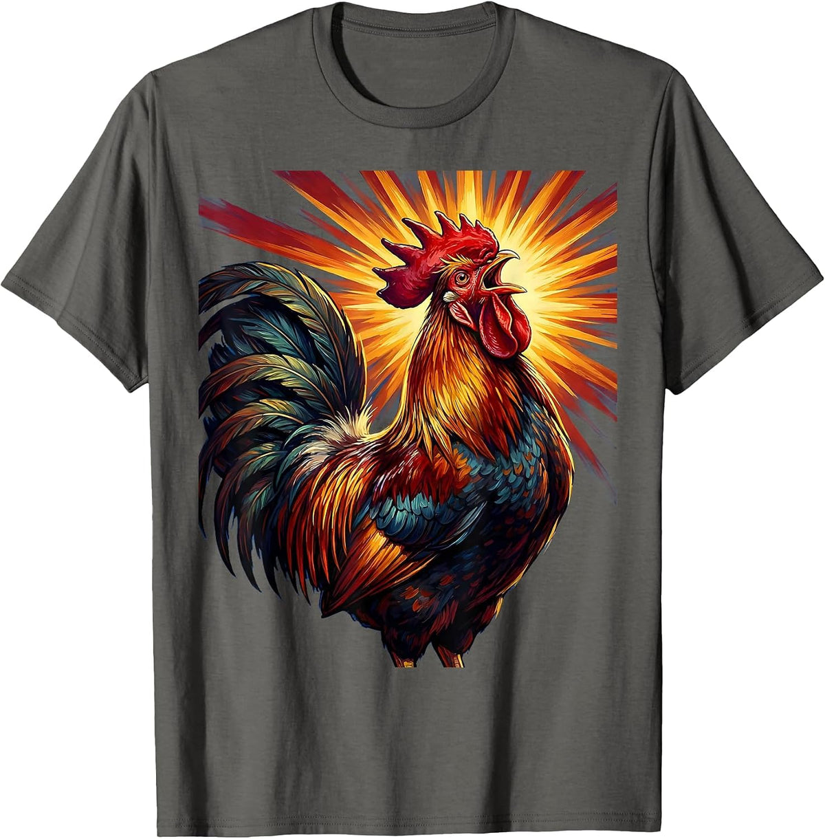 Proud Rooster Crowing at Golden Sunrise T-Shirt - Asphalt Grey