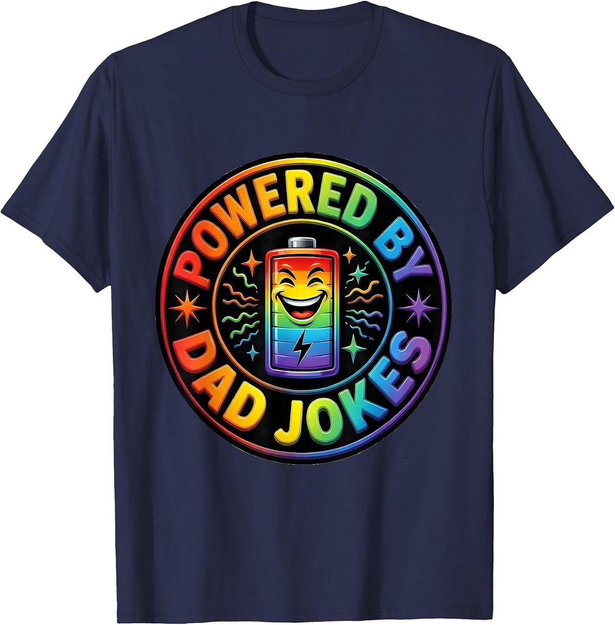 Powered by Dad Jokes Funny Father Design T-Shirt - Navy Blue
