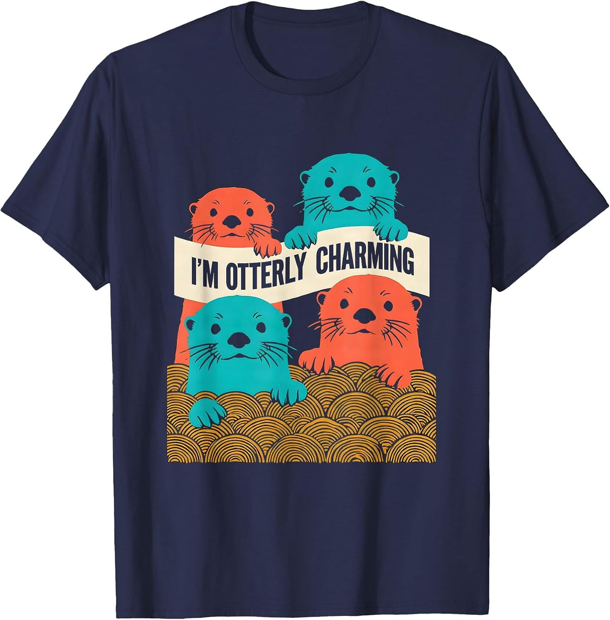 Men's I'm Otterly Charming Funny Otter Lover Sea Animal Humor T-Shirt - Navy Blue