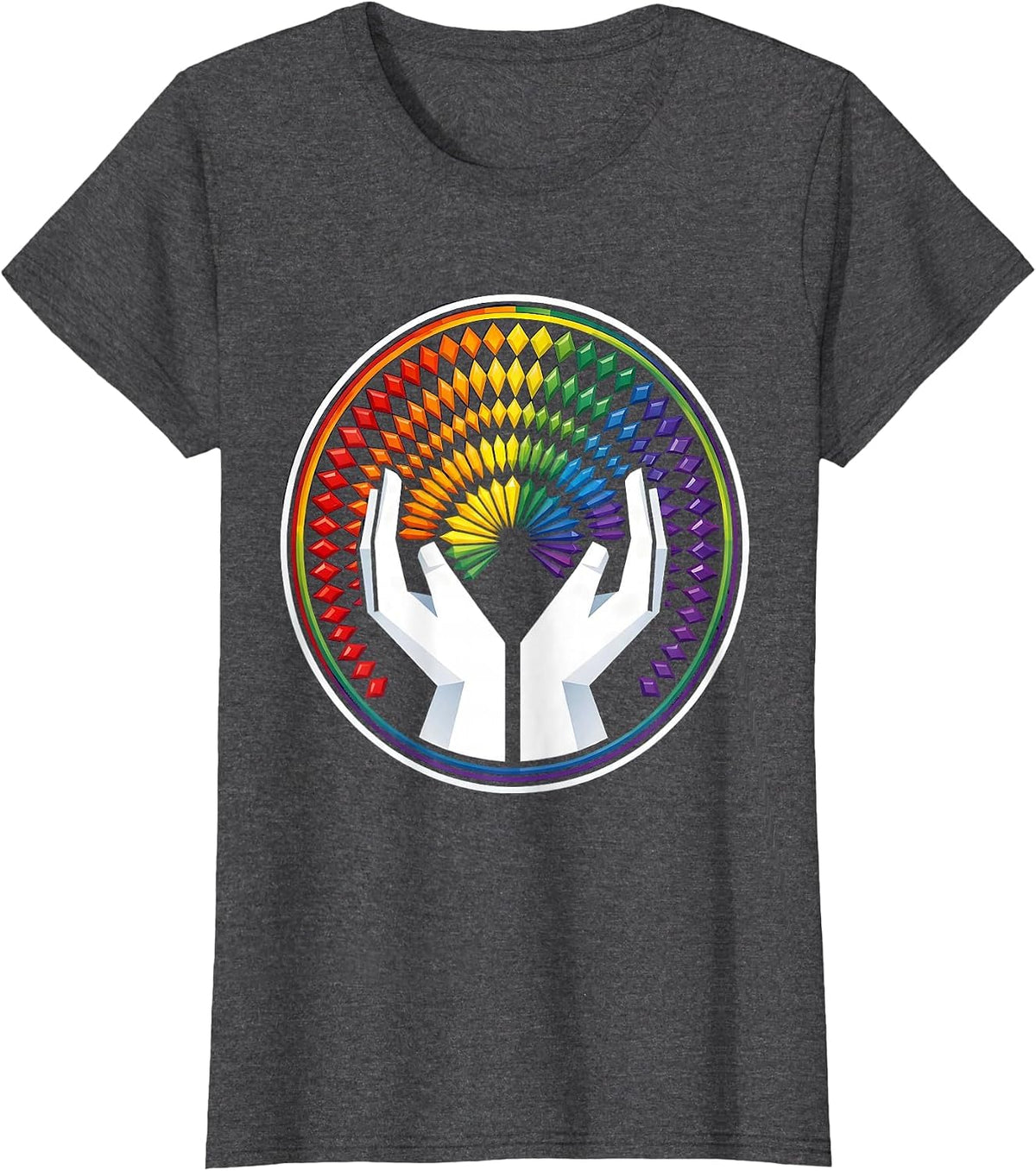 Women's Autism Awareness Rainbow Stones Arrangement Art T-Shirt - Dark Heather Grey