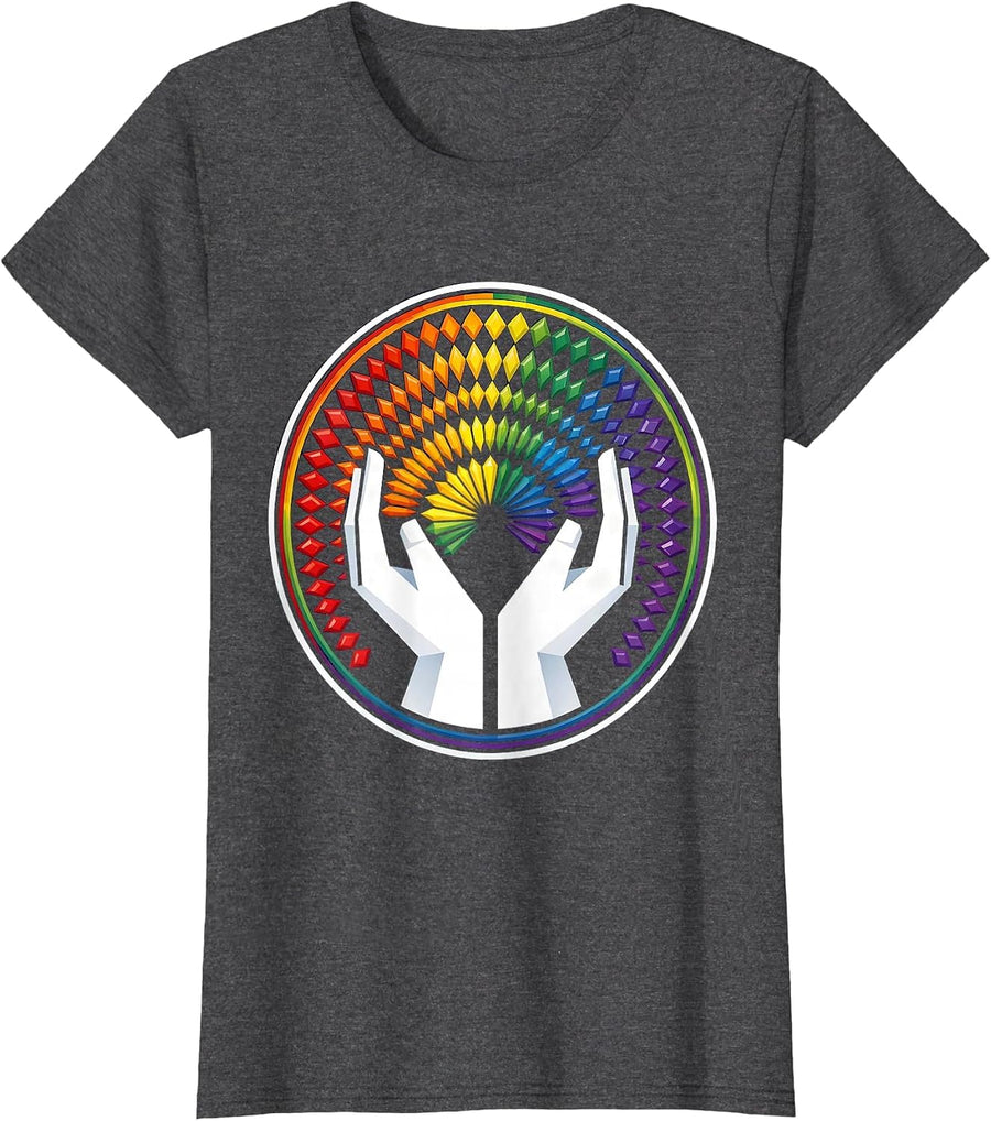 Women's Autism Awareness Rainbow Stones Arrangement Art T-Shirt - Dark Heather Grey