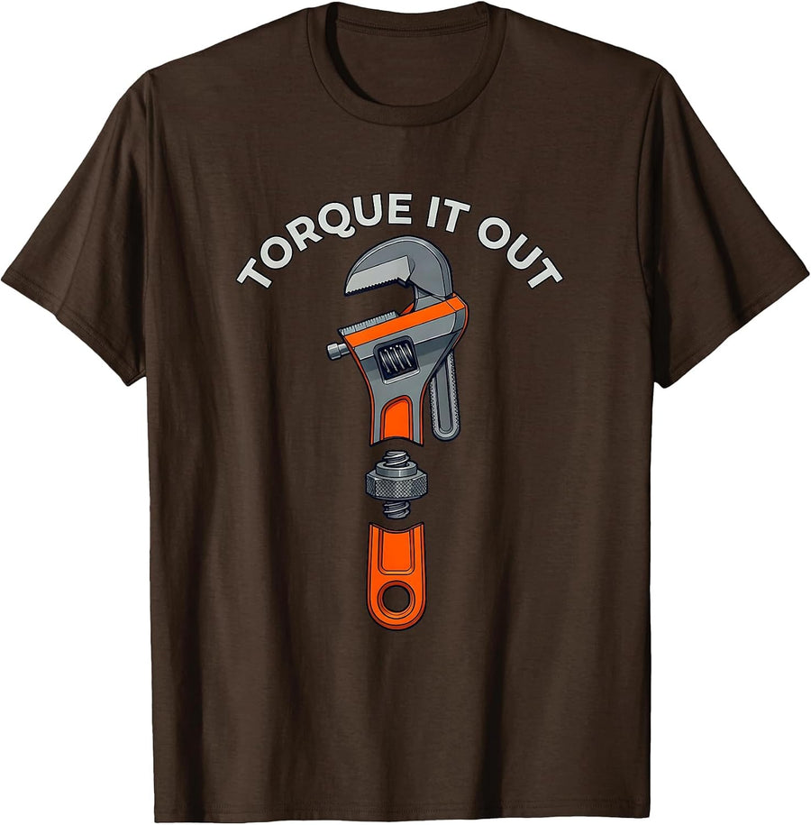 Torque It Out Mechanic Garage Design T-Shirt - Brown