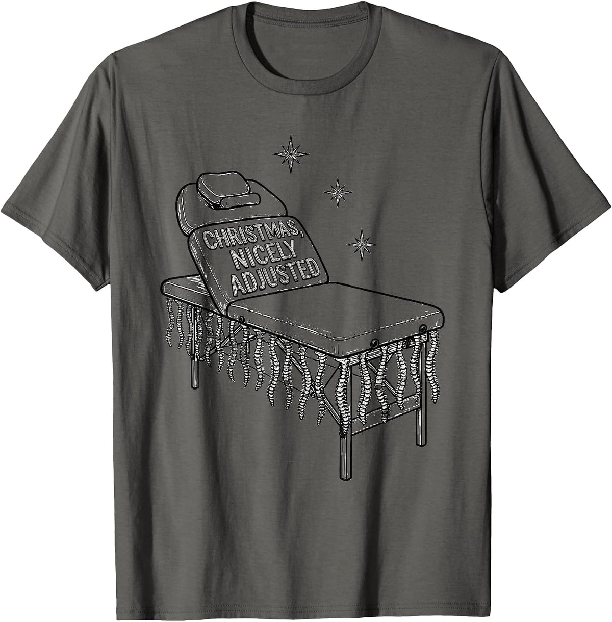 Christmas, Nicely Adjusted Line Art Chiropractor Christmas T-Shirt - Asphalt Grey