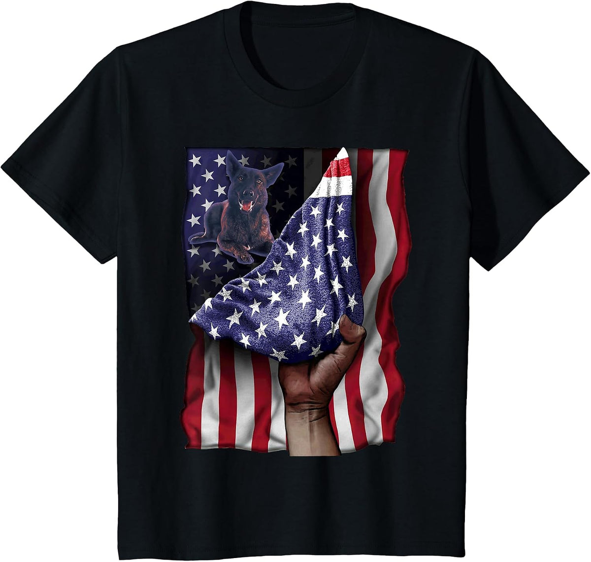 Day of Independence US Flag Dutch Shepherd T-Shirt - Black