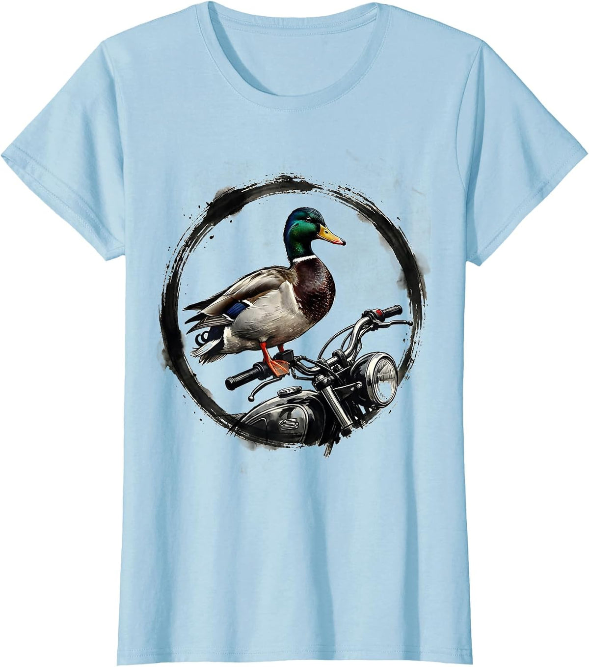 Duck on Vintage Motorcycle Handlebars Graphic T-Shirt - Baby Blue