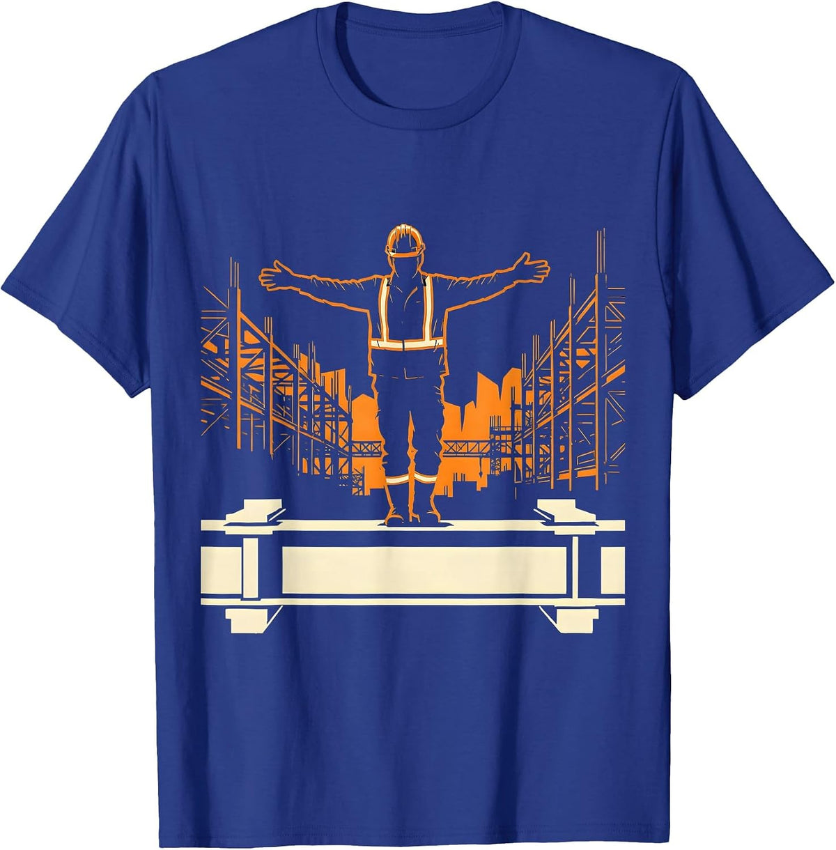 Iron Worker Balancing on Steel Beam Illustration T-Shirt - Royal Blue