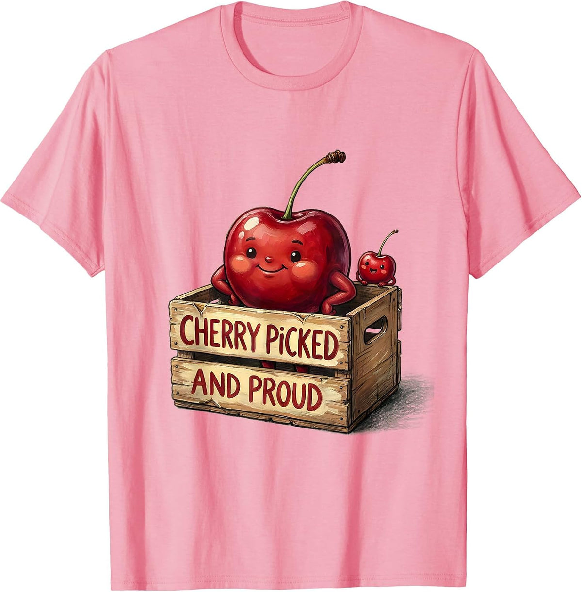 Men's Cherry Picked and Proud Fun Cherry Design T-Shirt - Pink