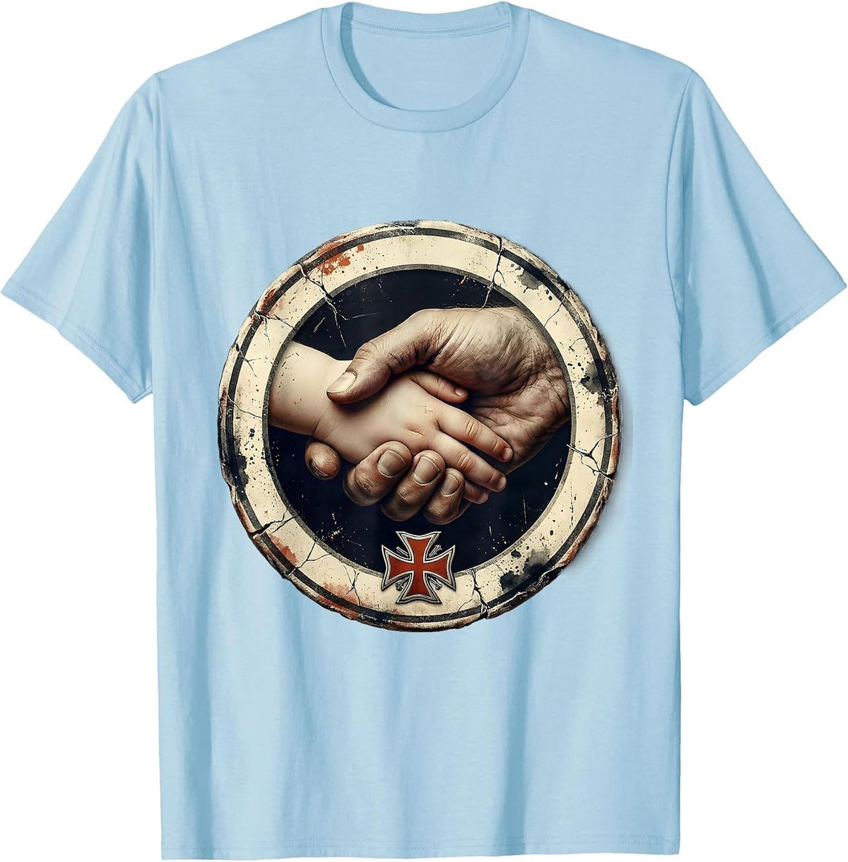 Men's Sealed Hands Firefighter Dad Family Tribute T-Shirt - Baby Blue
