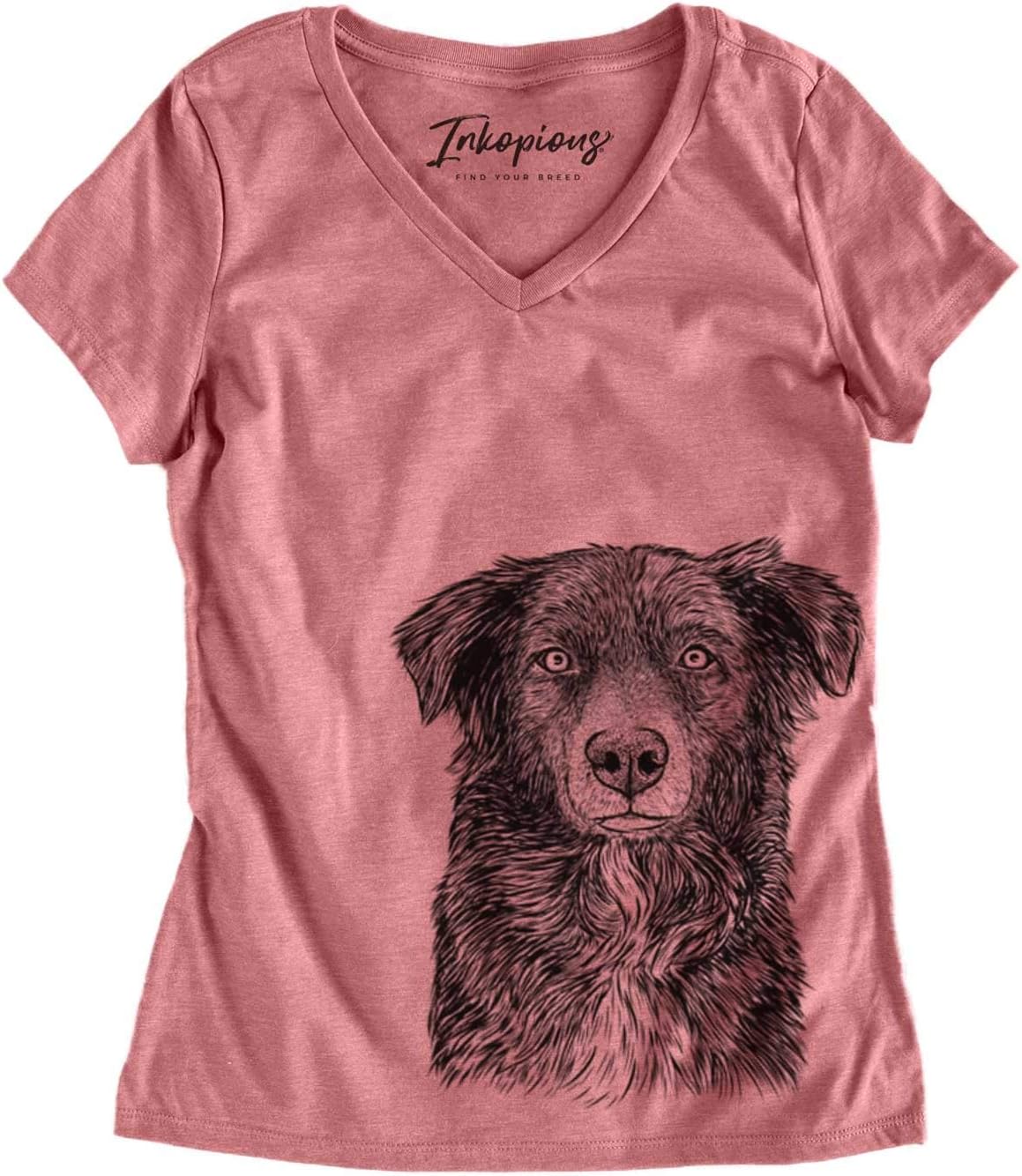 Bare Pixel the Australian Shepherd Dog Triblend T-Shirt - Dusty Rose V-neck