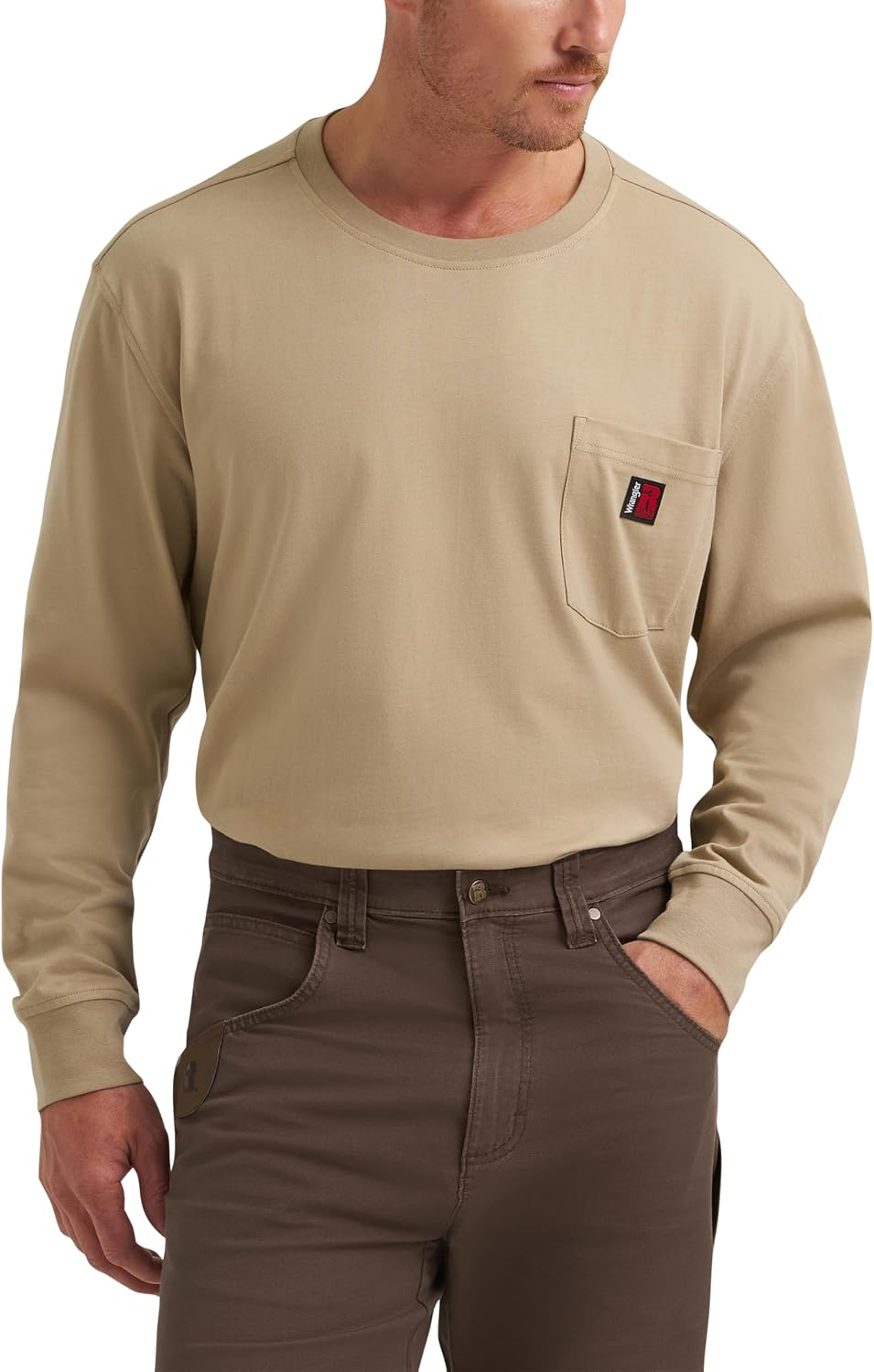 Wrangler Men's Long Sleeve Crew Tee - Khaki