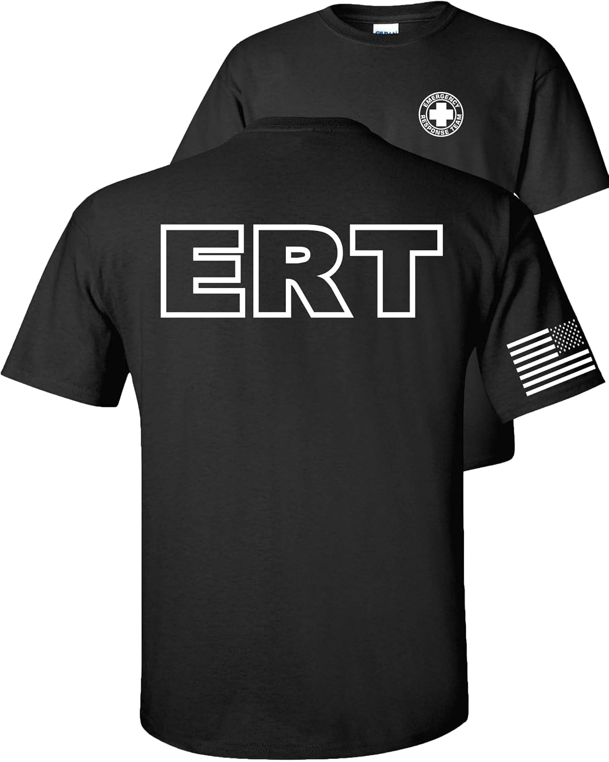Occupations-911 Dispatcher First Responders Firefighter EMT ERT T-Shirt BAF Flag American - Ert-black