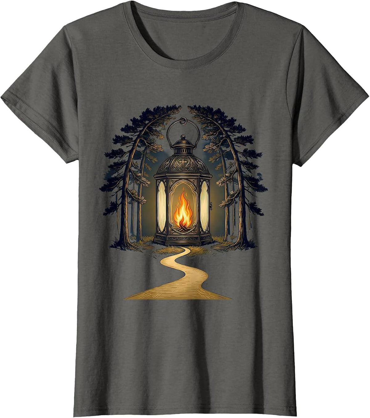 Women's Glowing Lantern Dark Forest Path Sped Teacher T-Shirt - Asphalt Grey