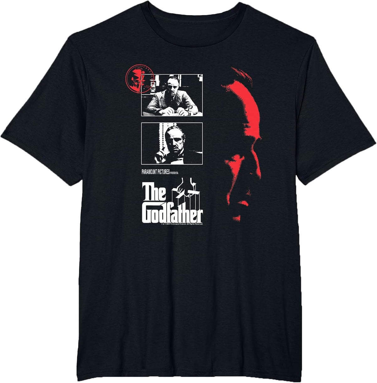 The Godfather Red Shadow Portrait Collage Mafia Movie T-Shirt - Black