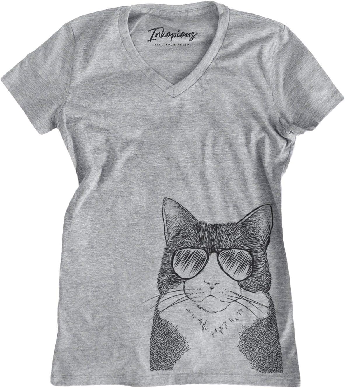 Aviator Tux the Tuxedo Cat Triblend T-Shirt - Grey Modern V-neck