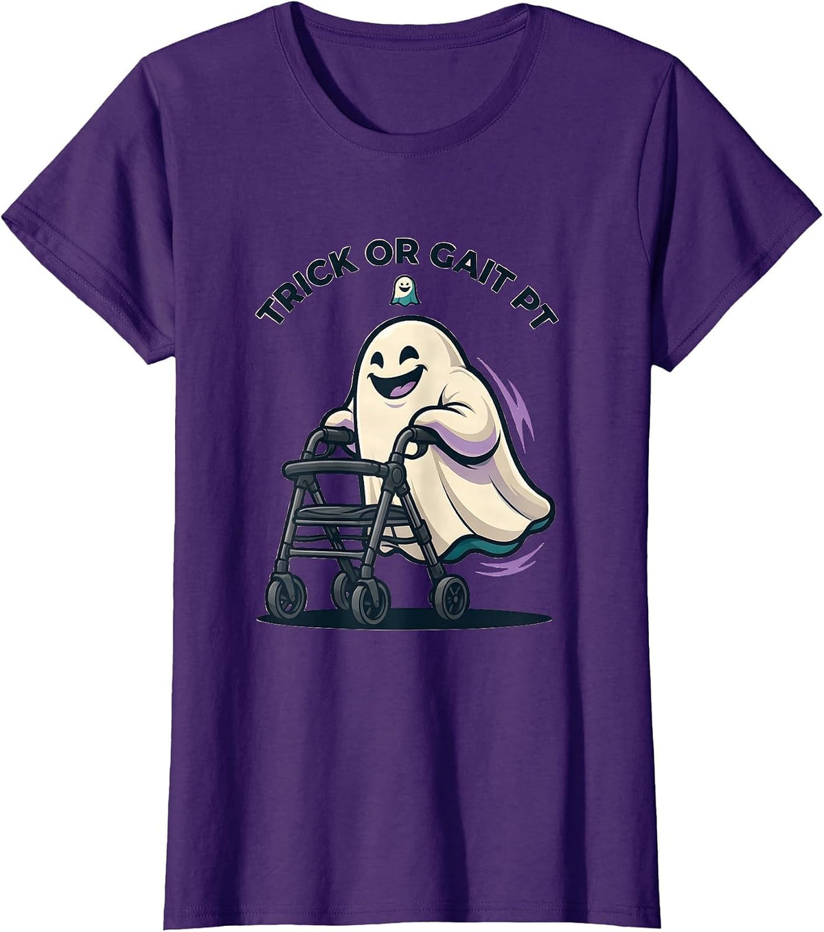Women's Trick Or Gait PT Funny Physical Therapy Halloween Ghost T-Shirt - Purple