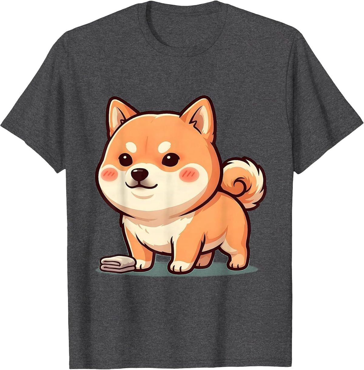 Men's Oversized Kawaii Shiba Inu Dog Lover Cute Humor T-Shirt - Dark Heather Grey