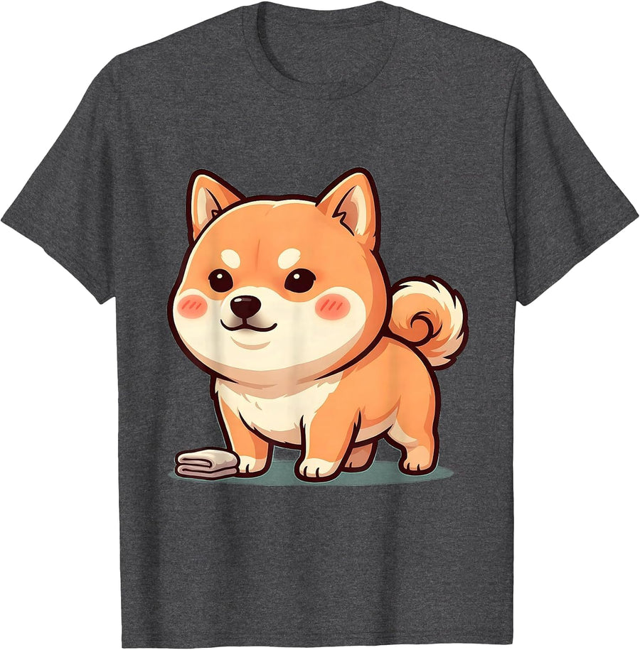 Men's Oversized Kawaii Shiba Inu Dog Lover Cute Humor T-Shirt - Dark Heather Grey