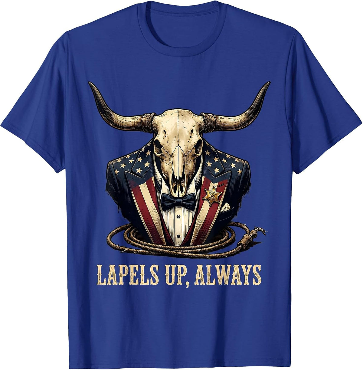 Lapels Up Always Tuxedo Graphic Design T-Shirt - Royal Blue