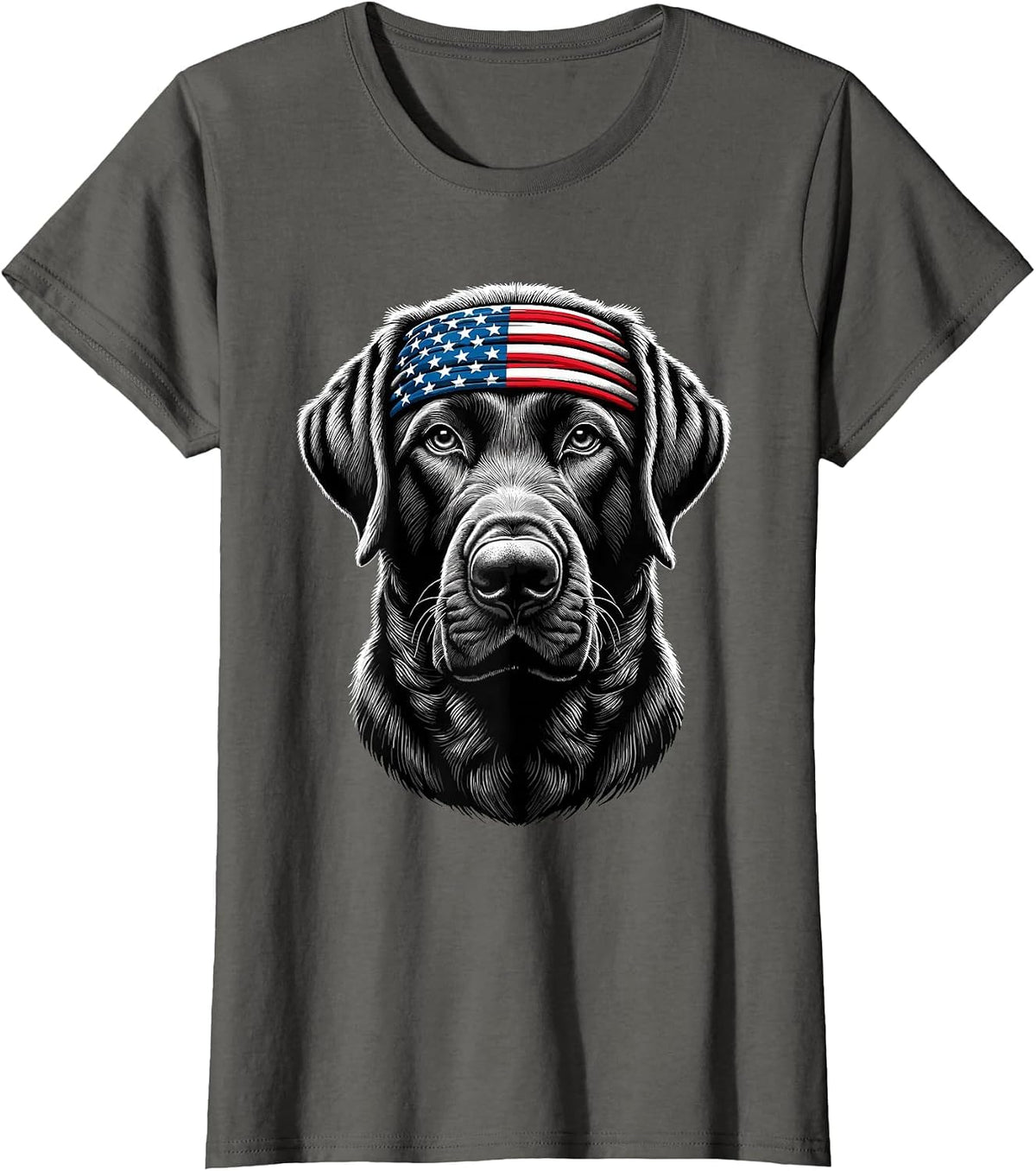 Black Labrador Patriotic Lab 4th of July USA American Flag T-Shirt Tee - Asphalt Grey