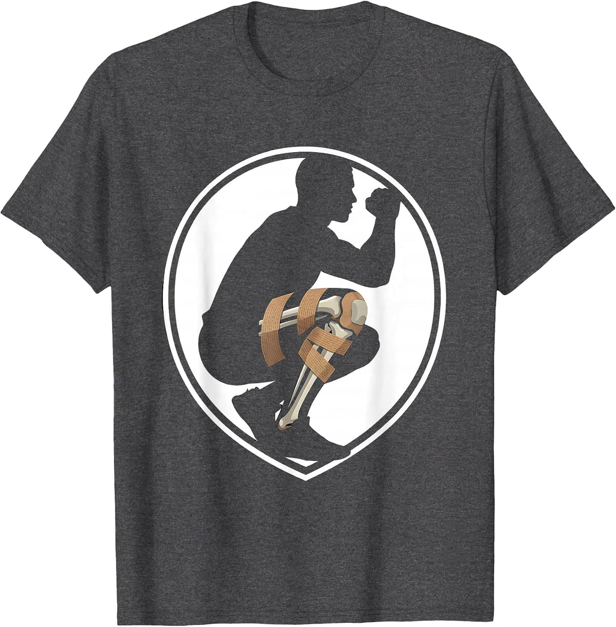 Men's Physical Therapy Wrapped Knee Weightlifter Graphic T-Shirt - Dark Heather Grey