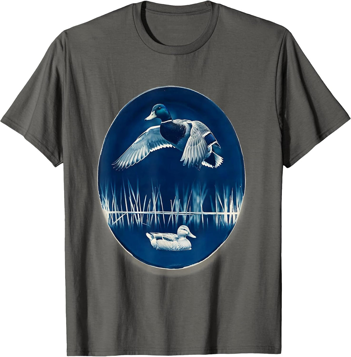Duck Hunting Camo Marsh Mallard Silhouette Humor T-Shirt - Asphalt Grey
