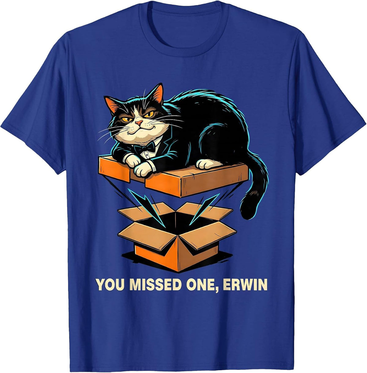 Men's You Missed One, Erwin Funny Quantum Physics Cat Lover Gift T-Shirt - Royal Blue