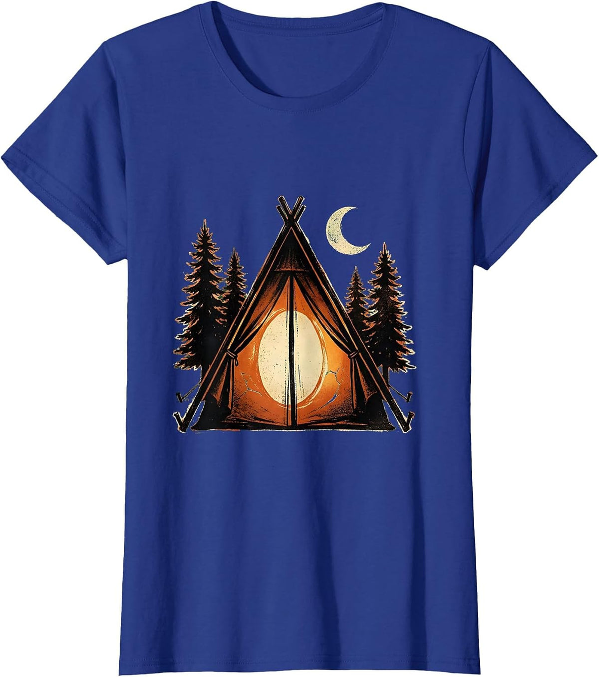 Women's Glowing Tent Camping Lantern Light Illustration T-Shirt - Royal Blue