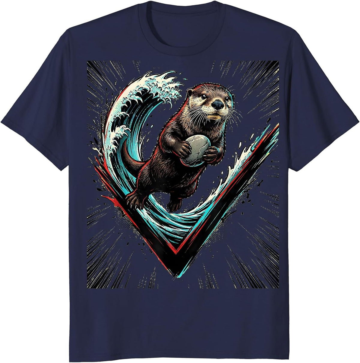 Men's Playful Sea Otter Comic Book Otter Lover Gift T-Shirt - Navy Blue