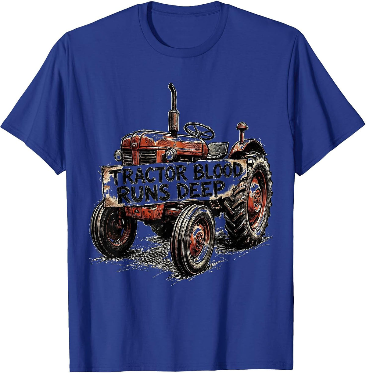 Tractor Blood Runs Deep Country Pride Design T-Shirt - Royal Blue