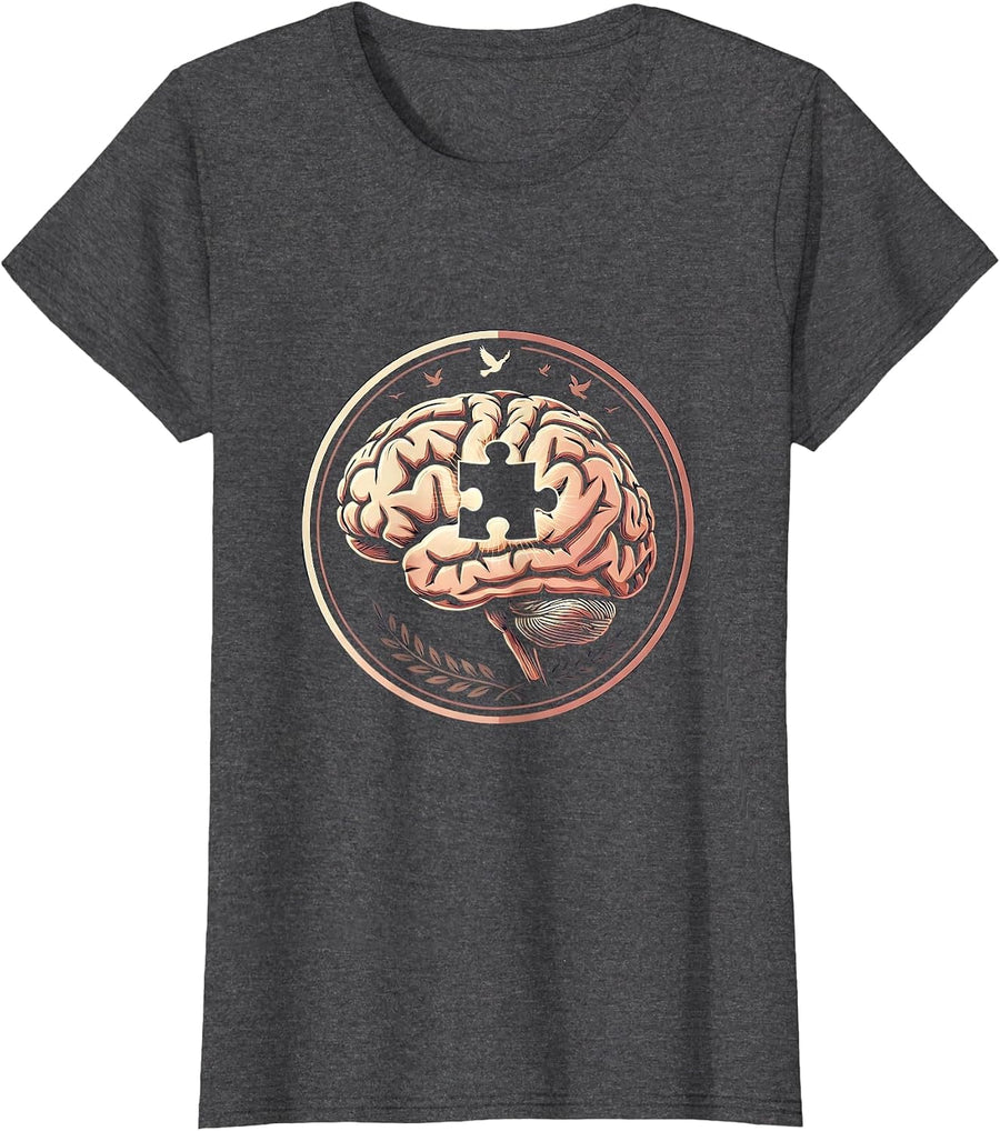 Women's Special Education Brain Puzzle Piece Glowing Art T-Shirt - Dark Heather Grey