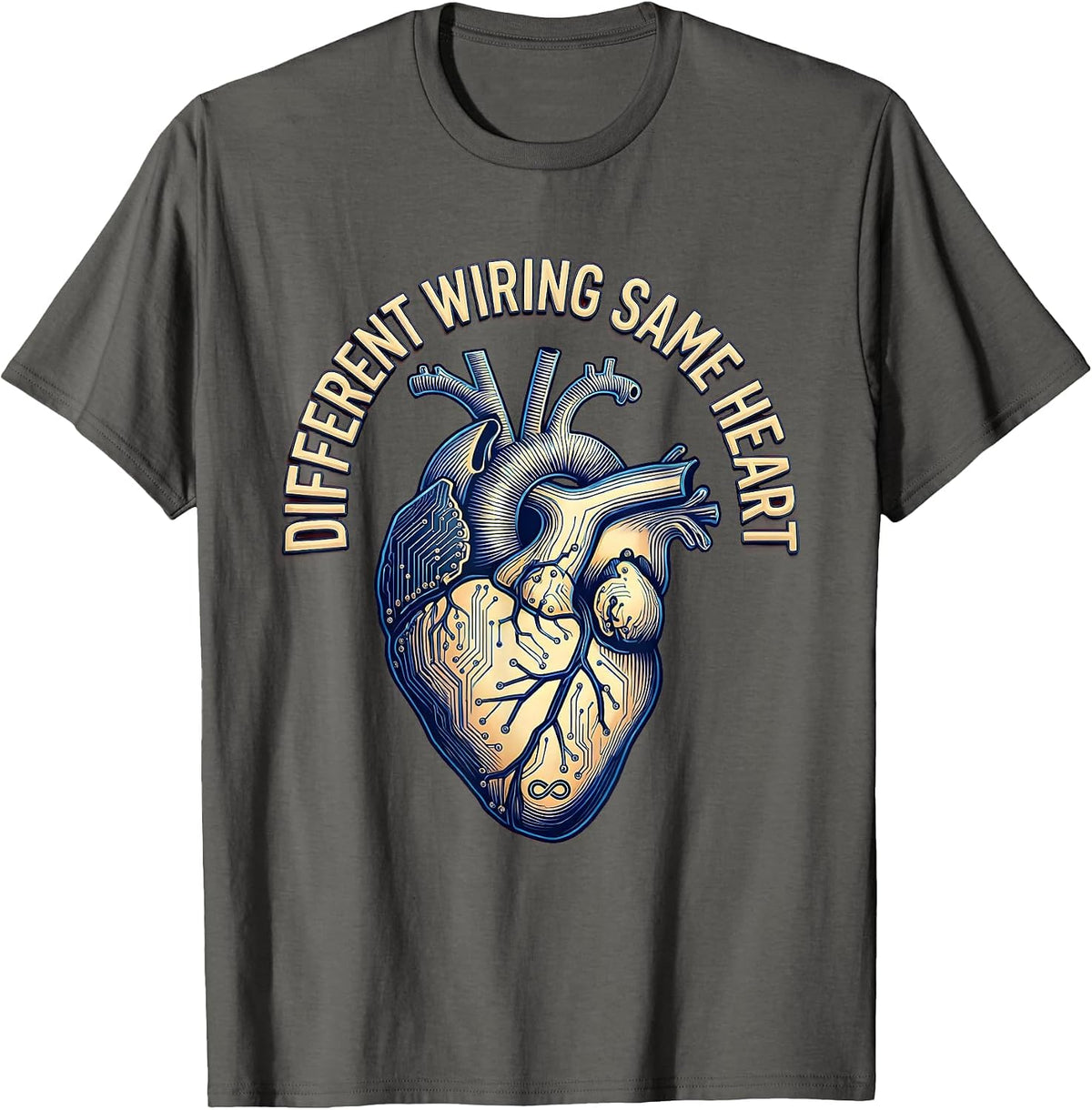 Different Wiring Same Heart Autism Awareness Design T-Shirt - Asphalt Grey