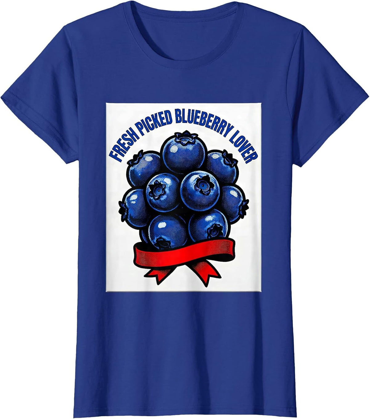 Women's Fresh Picked Blueberry Lover Red White Blue Design T-Shirt - Royal Blue