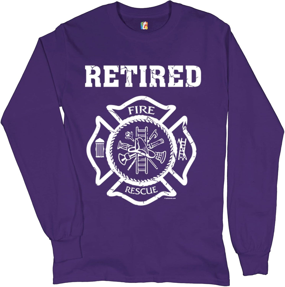 Retired Firefighter Badge Long Sleeve T-Shirt Fire and Rescue Fire Department - Purple