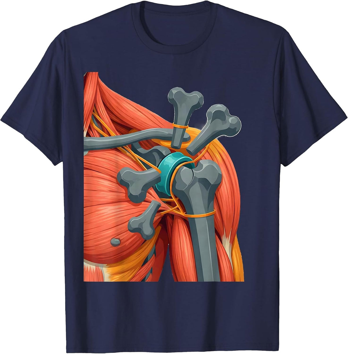 Shoulder Joint Exploded Anatomy Diagram Physical Therapy T-Shirt - Navy Blue