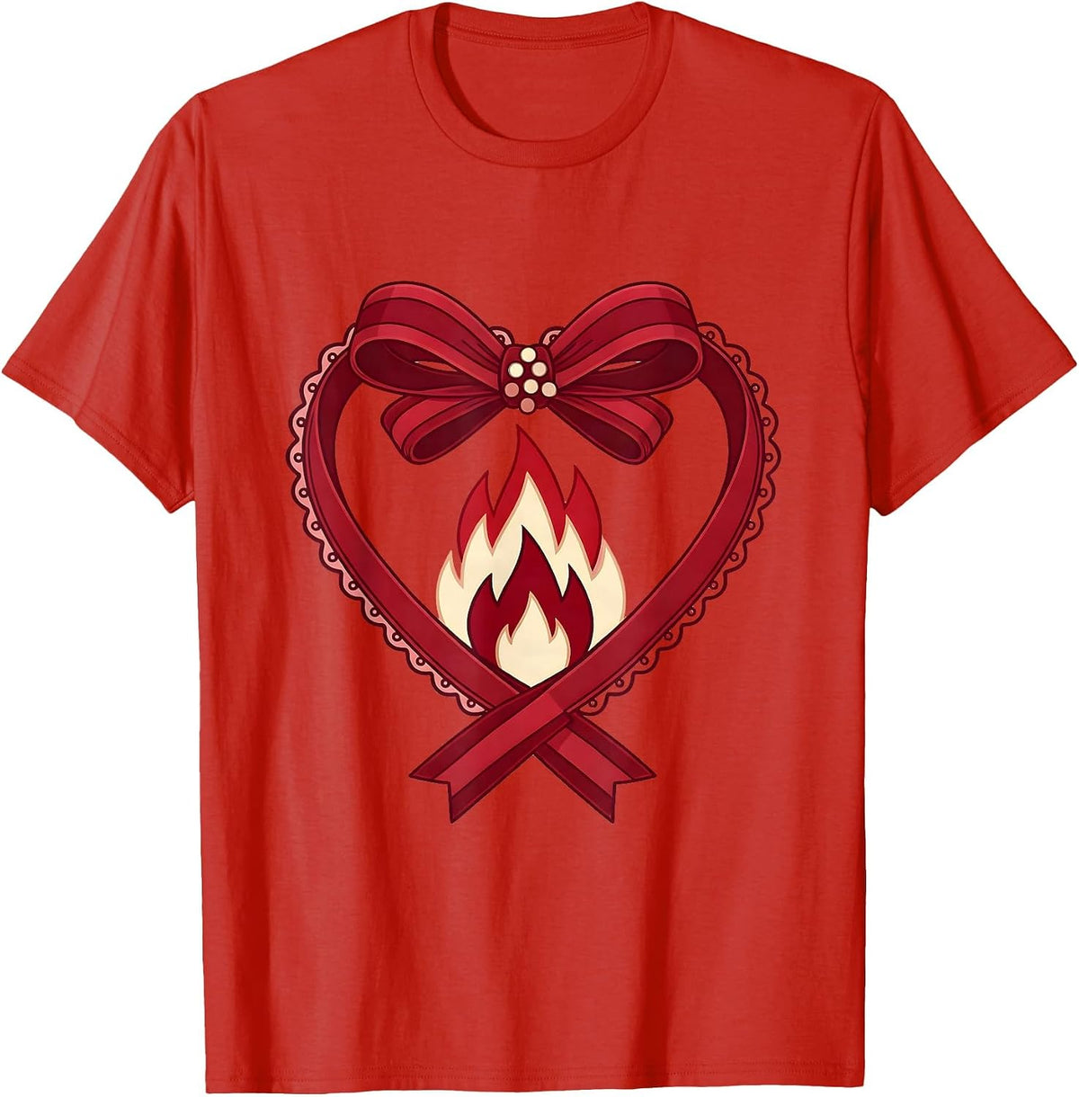 Men's I Heart Campfire Burning Heart Shape Design T-Shirt - Red