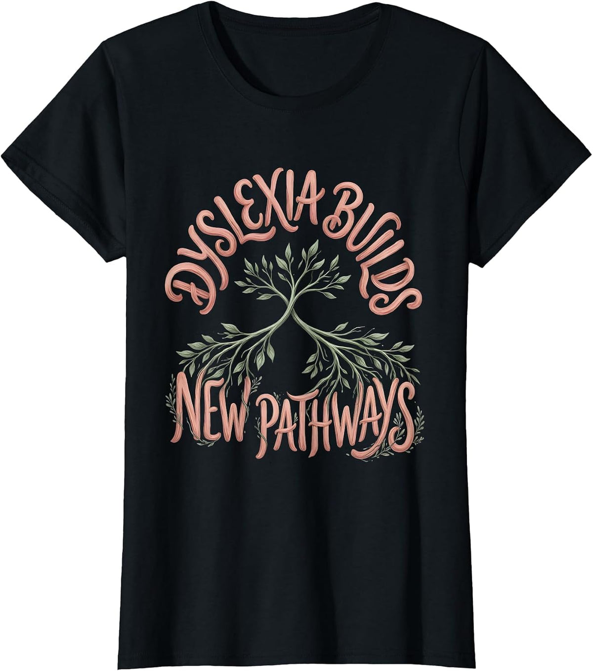 Dyslexia Builds New Pathways Boho Typography Teacher T-Shirt - Black