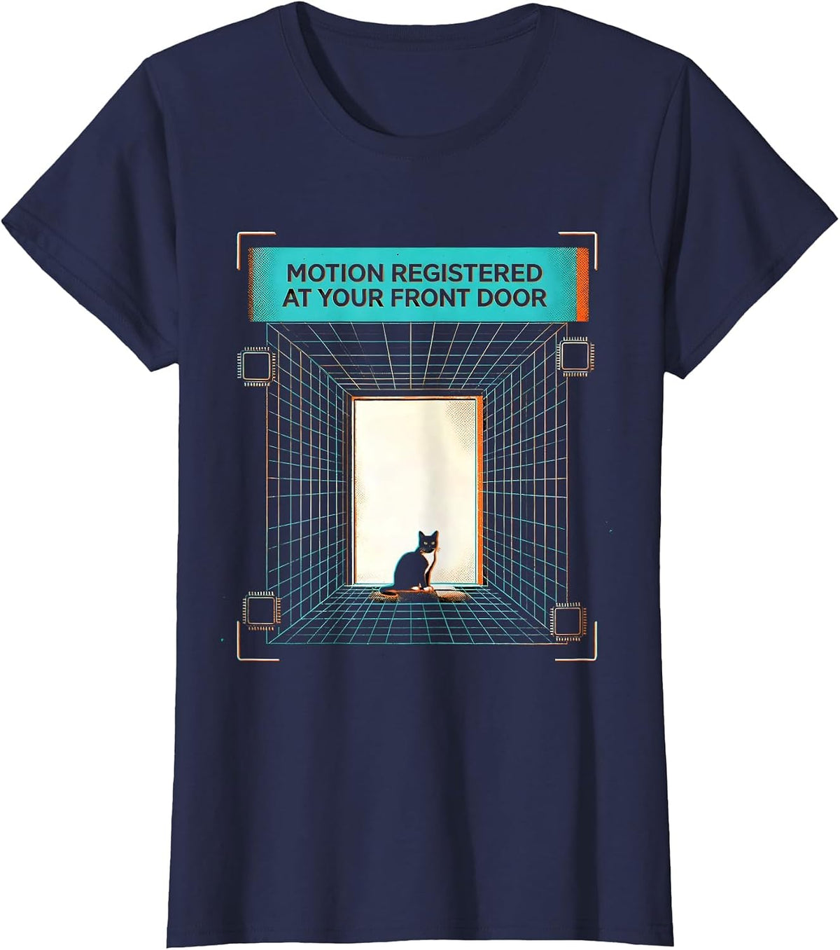 Women's Motion registered at your front door Funny Cat Motion Meme T-Shirt - Navy Blue