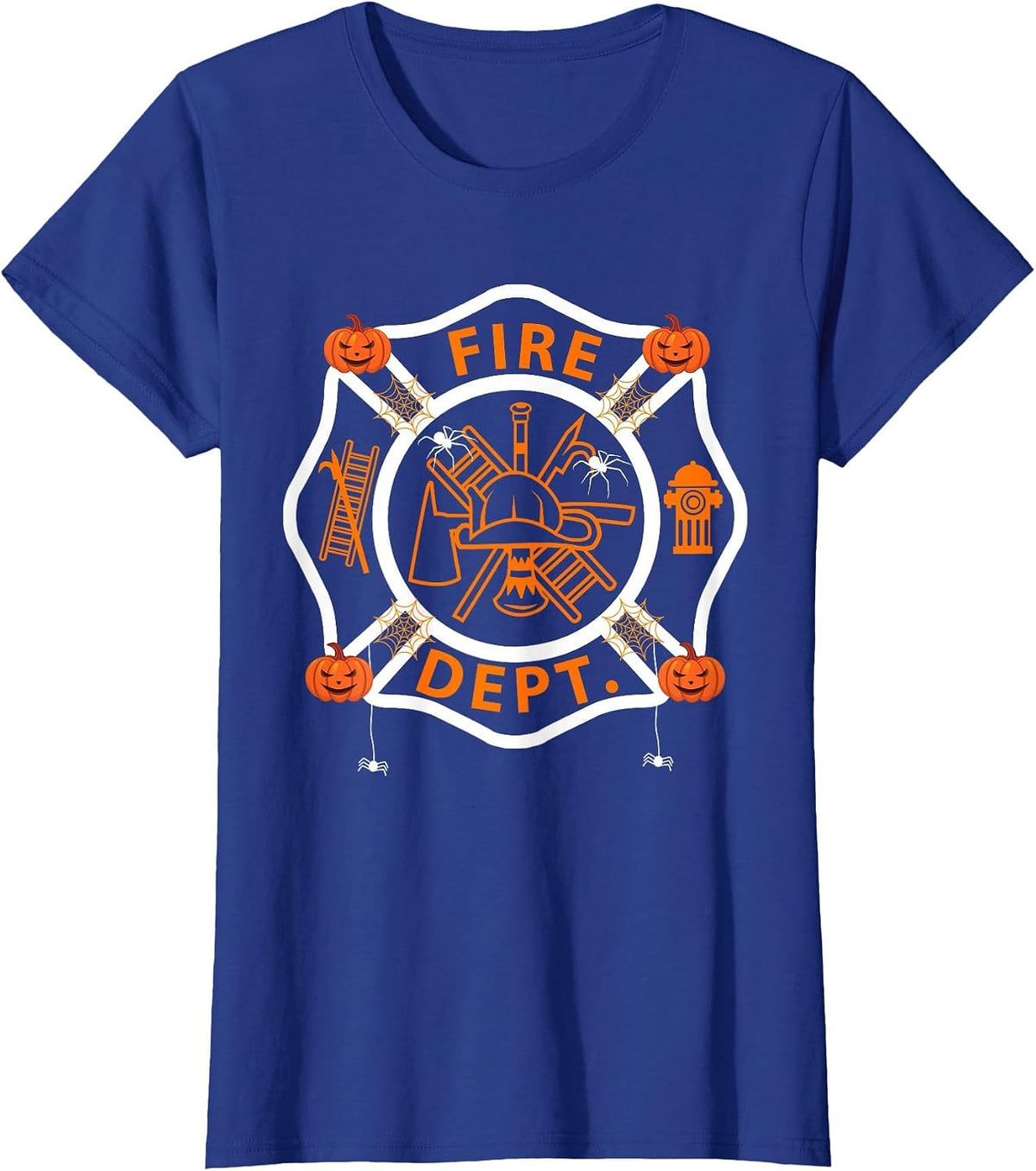 Halloween Firefighter Fireman Fire Dept Department Pumpkin T-Shirt - Royal Blue