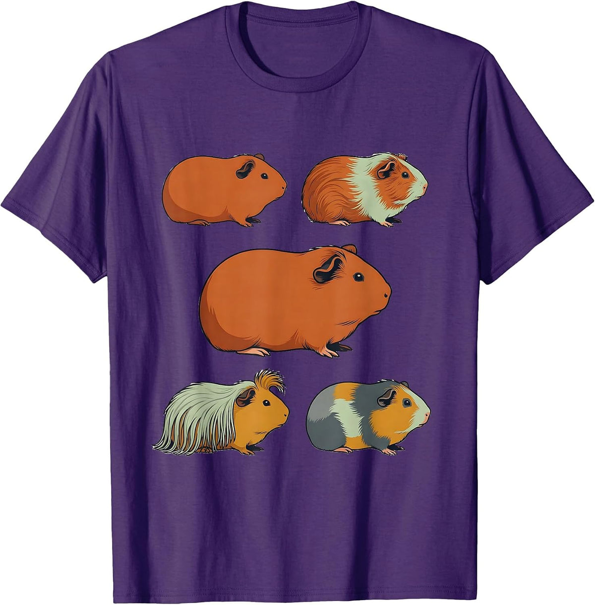 Men's Guinea Pig Breeds Flat Vector Art Cavy Lover Gift T-Shirt - Purple