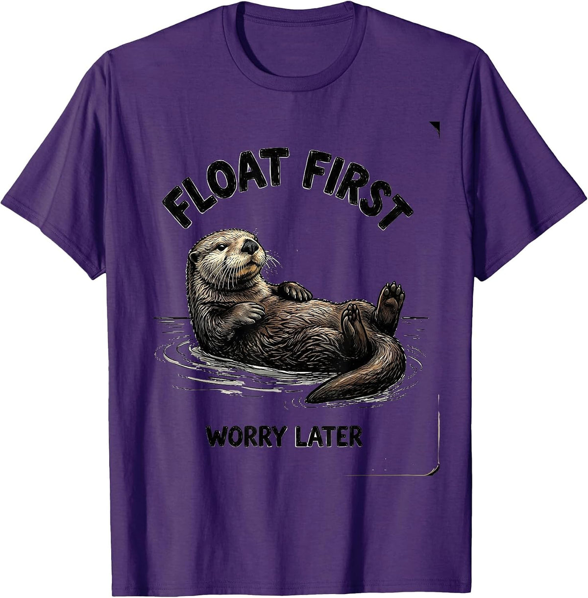 Men's Float First, Worry Later Cute Sea Otter Lover Hand-Sketched T-Shirt - Purple