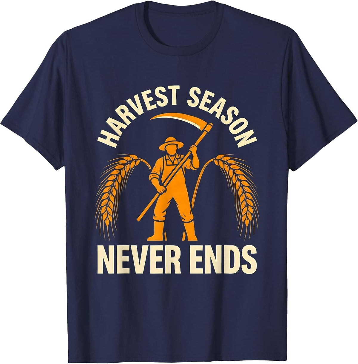 Men's Harvest Season Never Ends Country Farming Design T-Shirt - Navy Blue