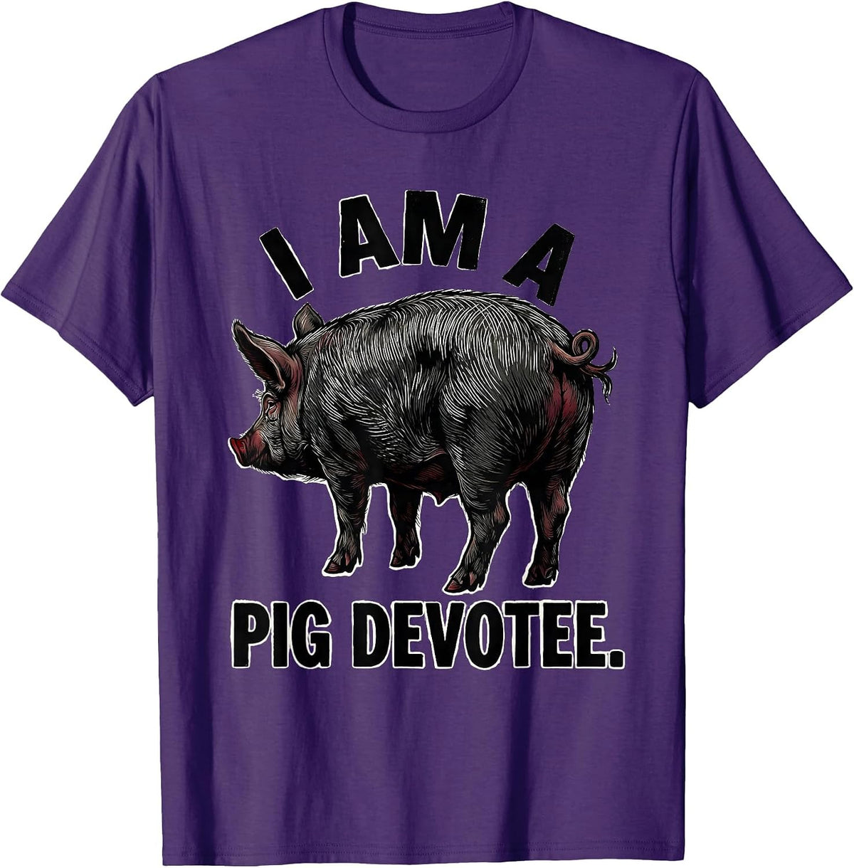 Men's I Am A Pig Devotee Funny Pig Lover Linocut Farm Animal Humor T-Shirt - Purple
