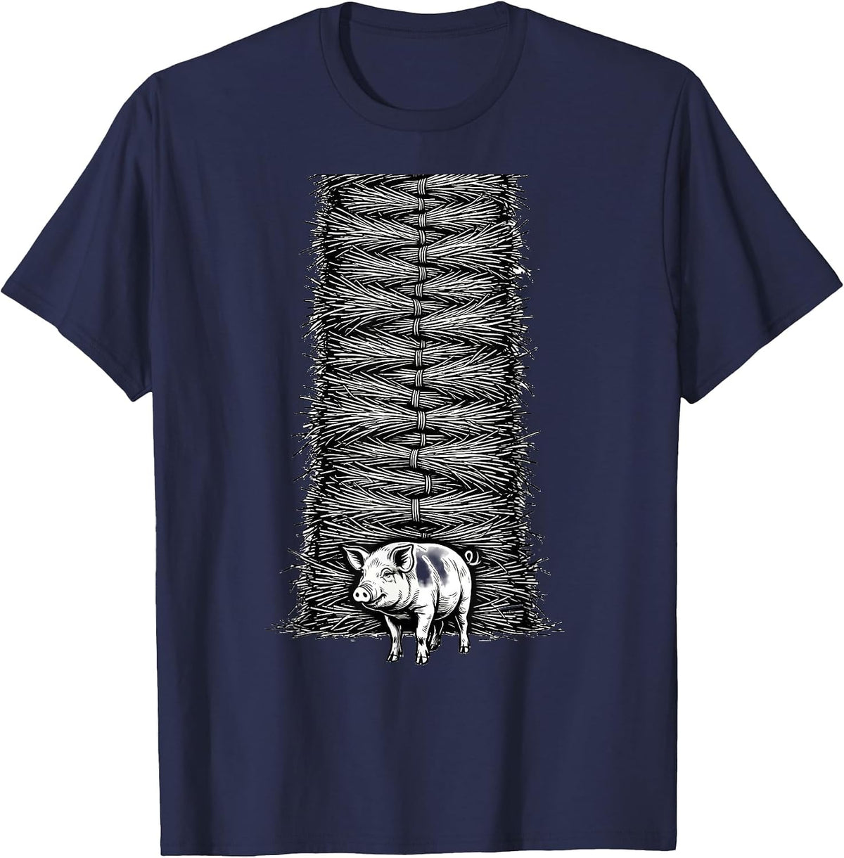 Hay Wisp Stack Pig Lover Farm Animal Humor T-Shirt - Navy Blue